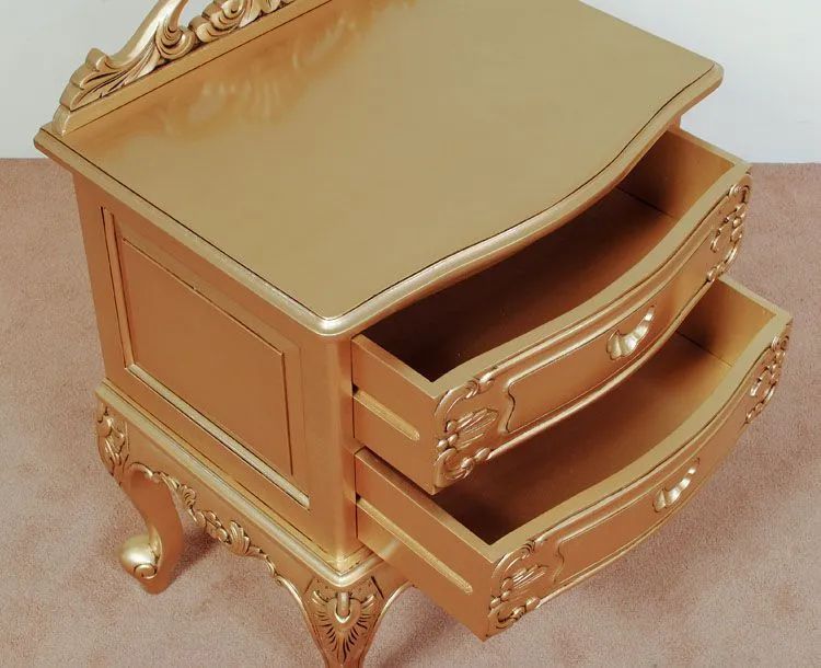 Rococo nightstand 2 drawers gold leaf gilt dovetailed drawers
