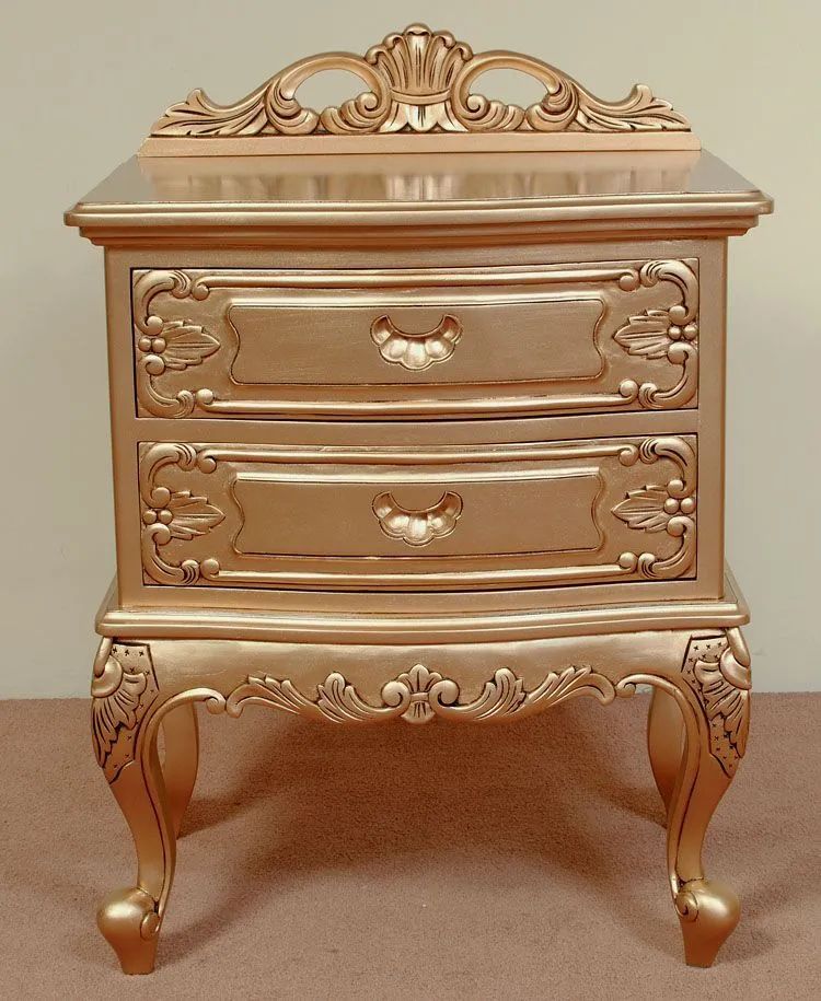 Gold leaf gilt Rococo nightstand 2 drawers
