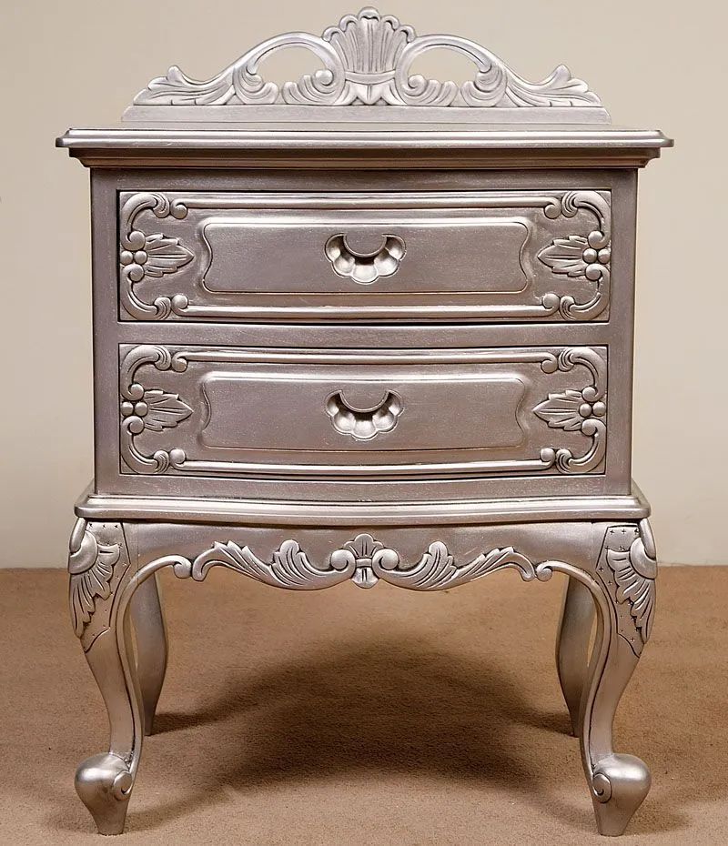 Silver leaf gilt Rococo nightstand 2 drawers