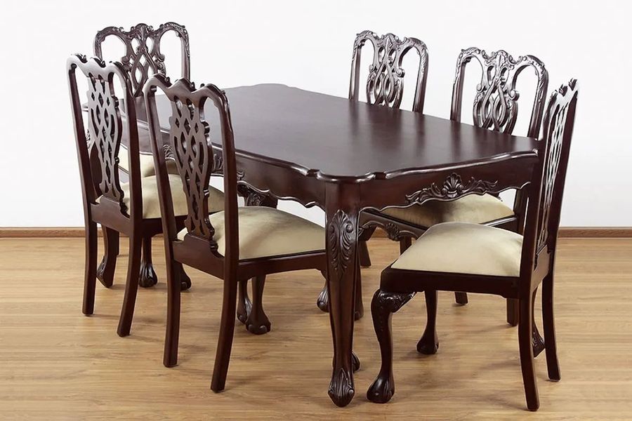 French classic rococo carving dining table and chippendale ribbon back chair