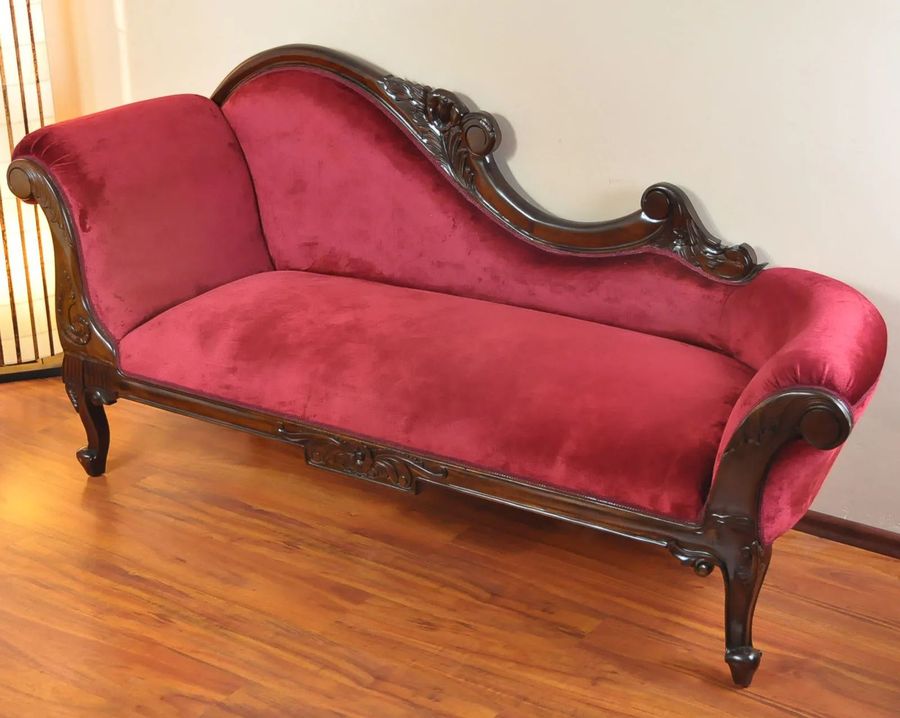 Rococo rose carving single ended sofa red velvet fabric