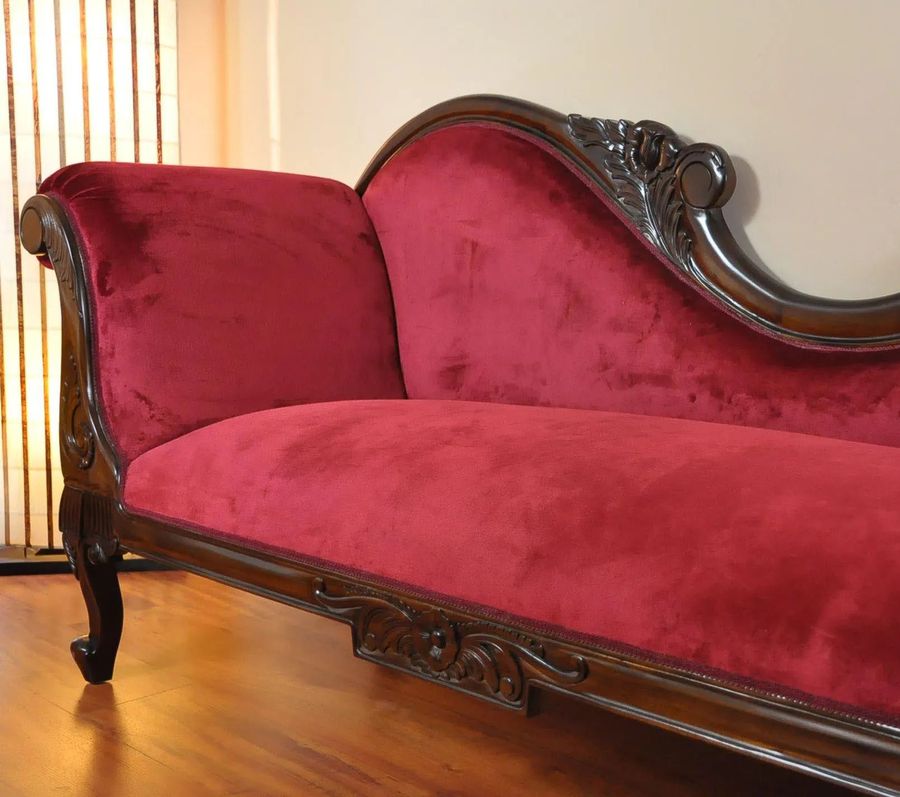 Seat detail of rococo red velvet sofa
