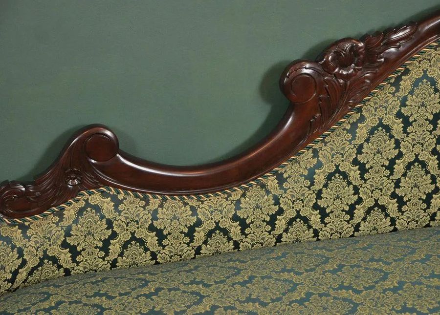 Rococo sofa green flower fabric detail on the backrest