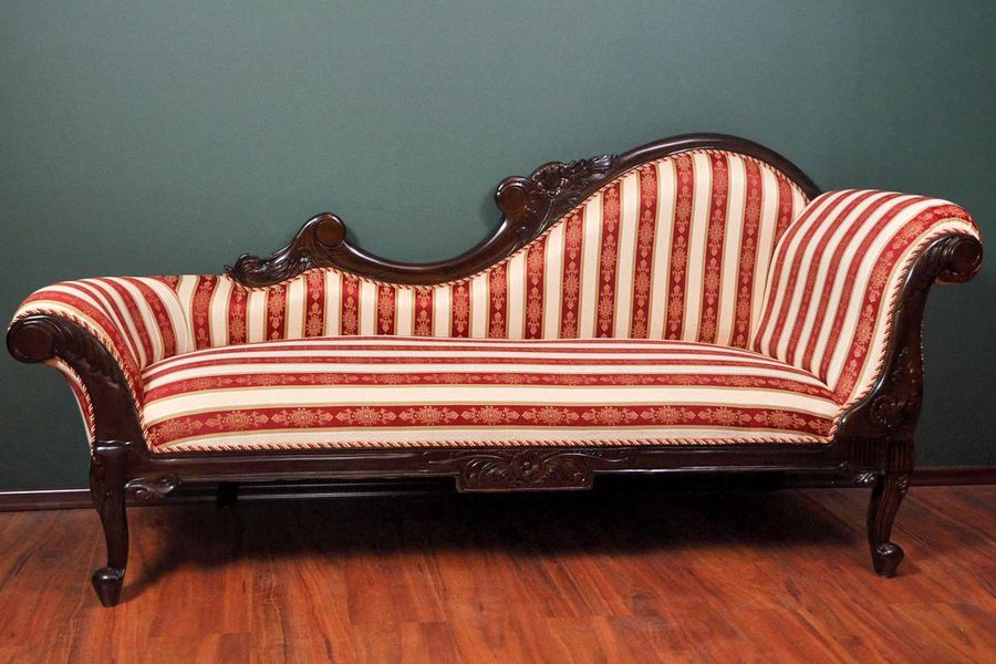 Rococo rose carving single ended sofa stripes fabric upholstery