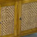 Mahogany wood buffet rattan wicker detail