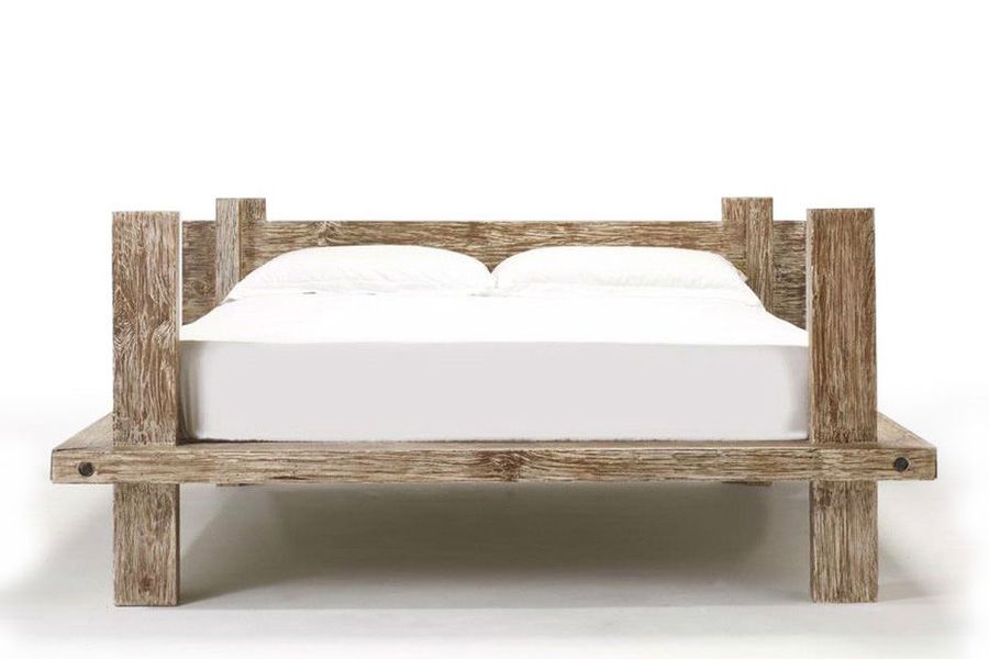 Reclaimed wood platform bed footboard detail