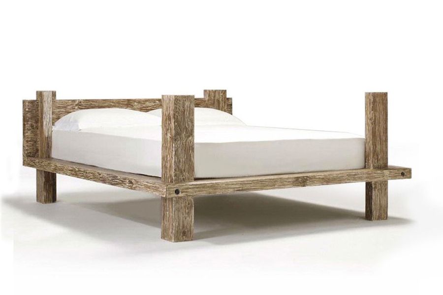 Reclaimed wood rustic bed solid wood slats mattress support