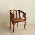 Barrel chair teak frame rattan seat