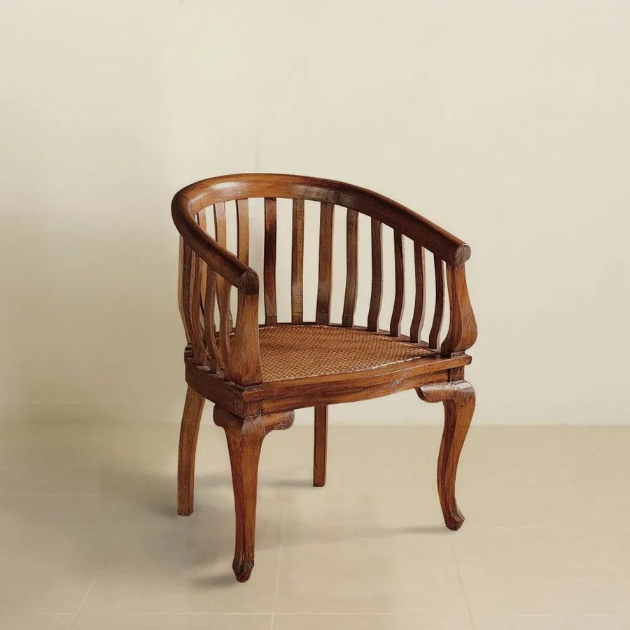 Barrel chair teak frame rattan seat