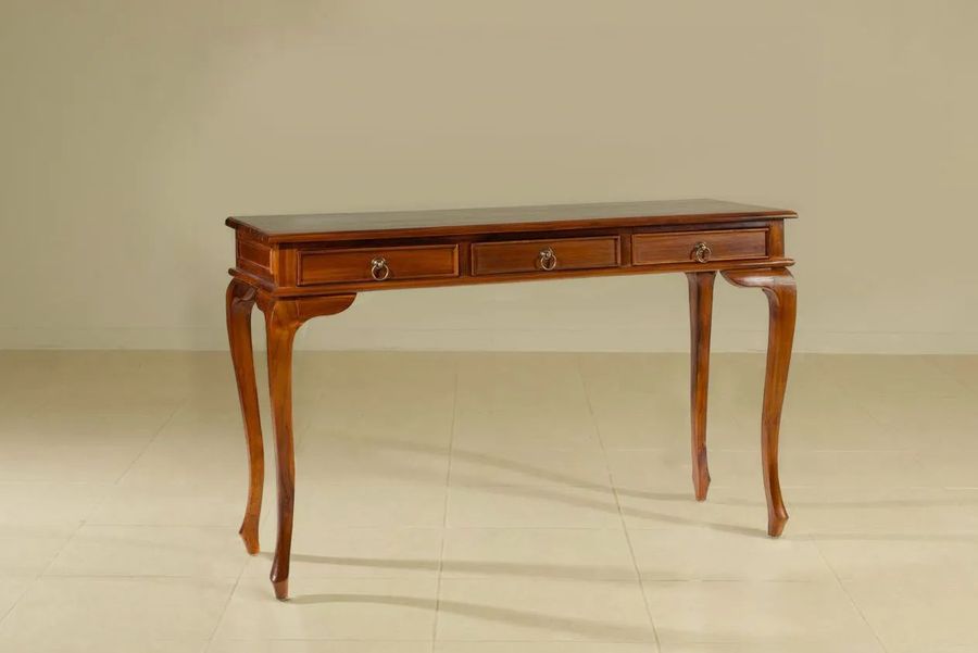 Batavia teak wood console 3 drawers pecan color