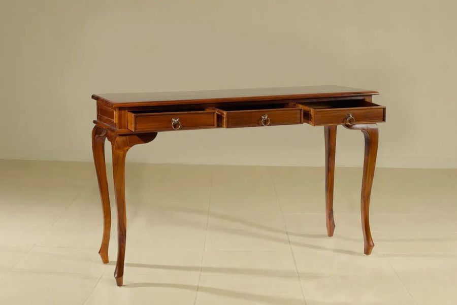 Batavia teak wood console 3 drawers pulled out