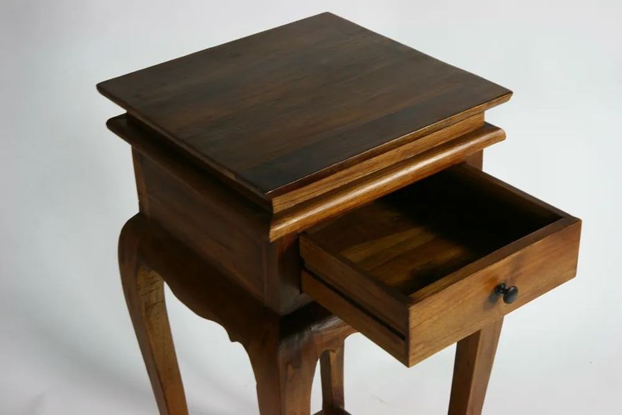 Teak wood accent table 1 drawer pulled out