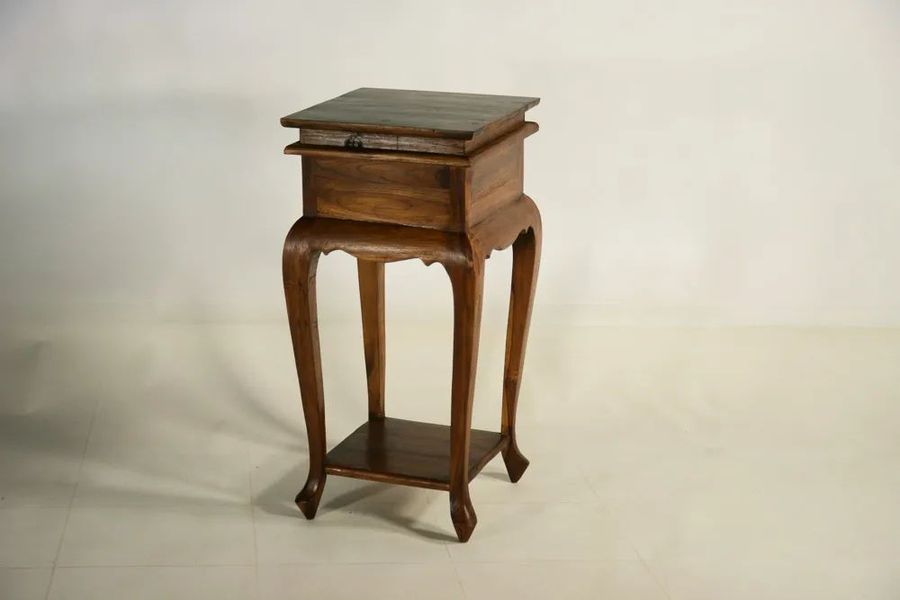 Teak wood accent table 1 drawer back detail