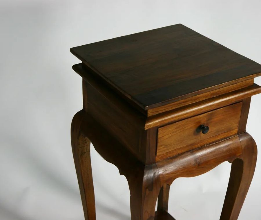 Teak wood accent table 1 drawer detail