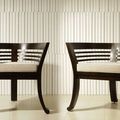 Cantique chair teak wood frame white fabric seat paired