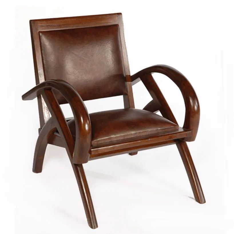 Teak leather becak chair