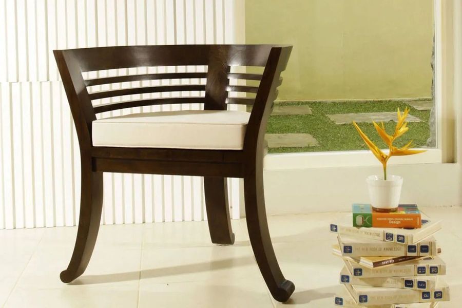 Cantique chair teak wood frame white fabric seat