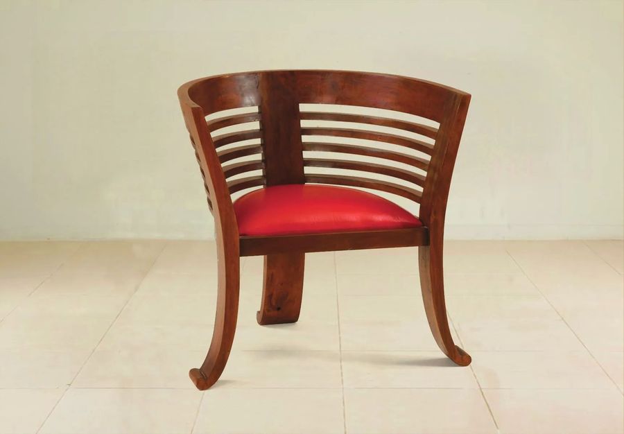 Cantique chair teak wood frame red fabric seat