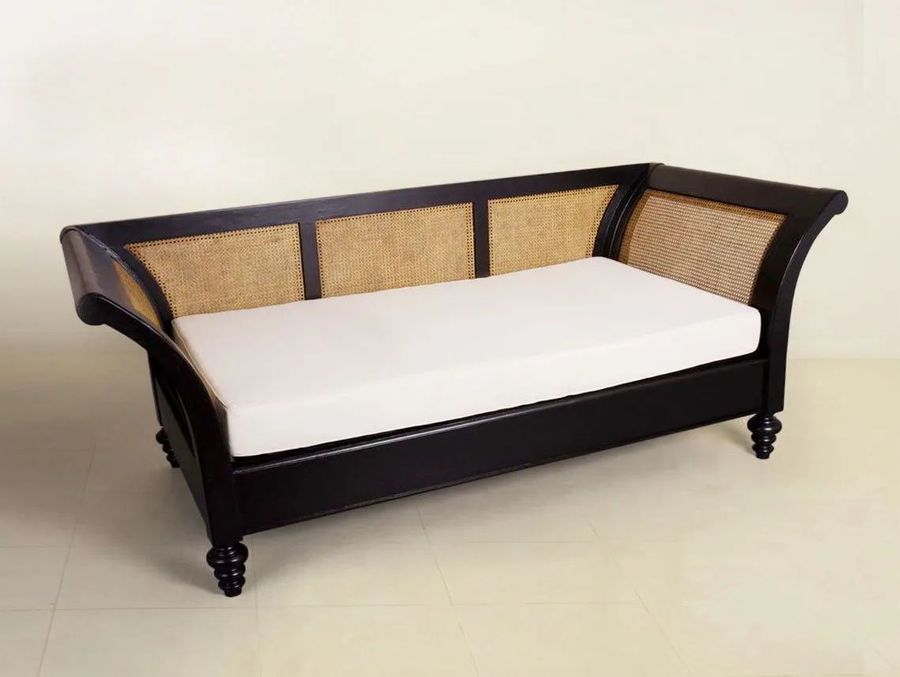 Indonesian colonial teak rattan sofa