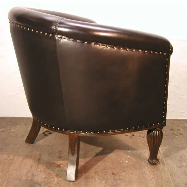 Teak leather tub chair fully upholstered
