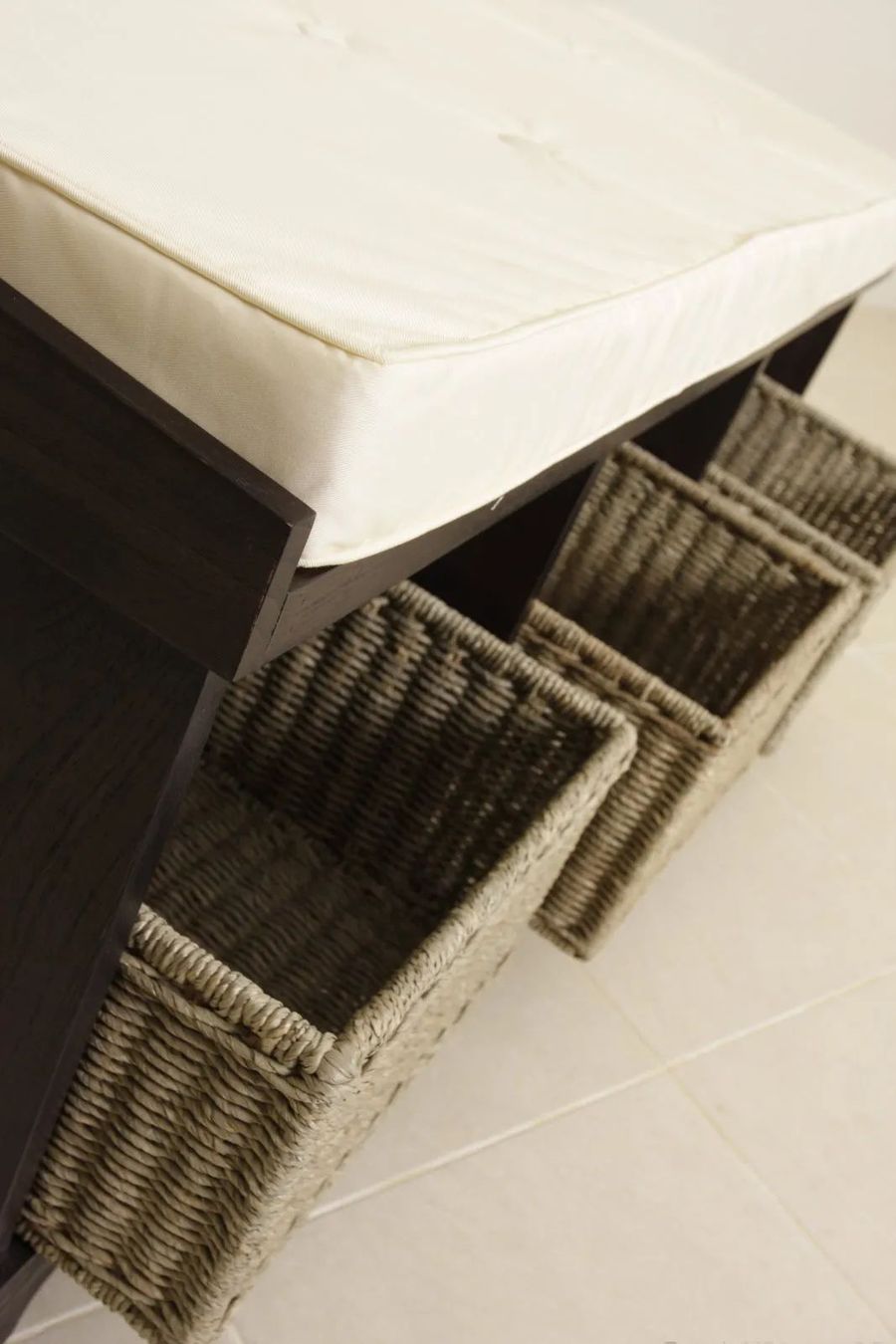 Storage bench rust drawers pulled