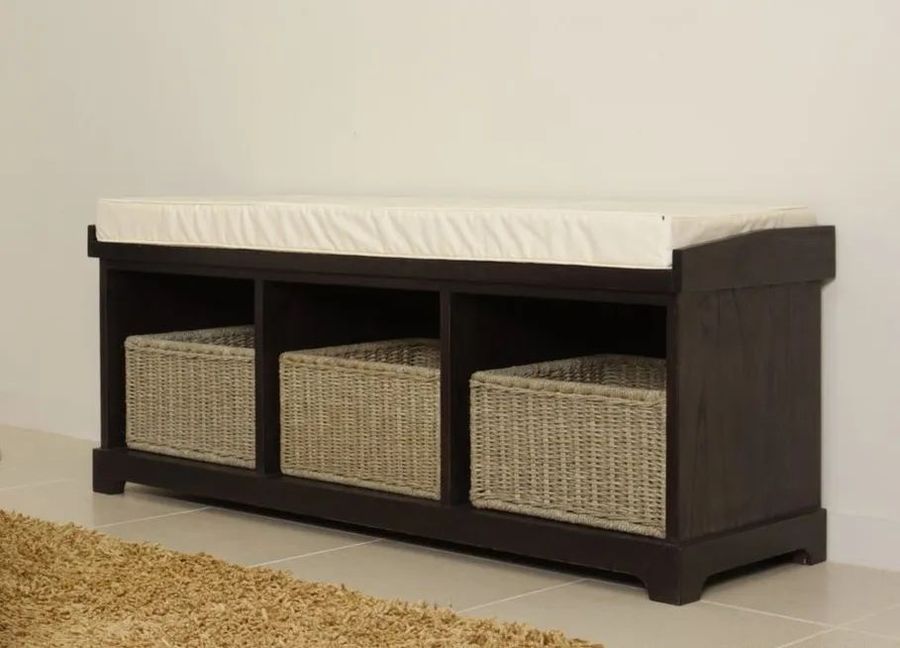 Storage bench rust drawers seat cushion detail