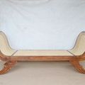 Teak rattan backless bench front detail
