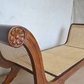 Teak rattan backless bench wicker pattern detail