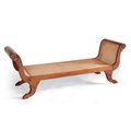 Teak rattan backless bench