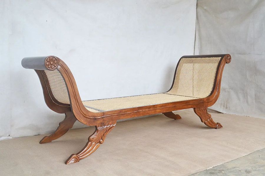 Teak rattan backless bench custom size