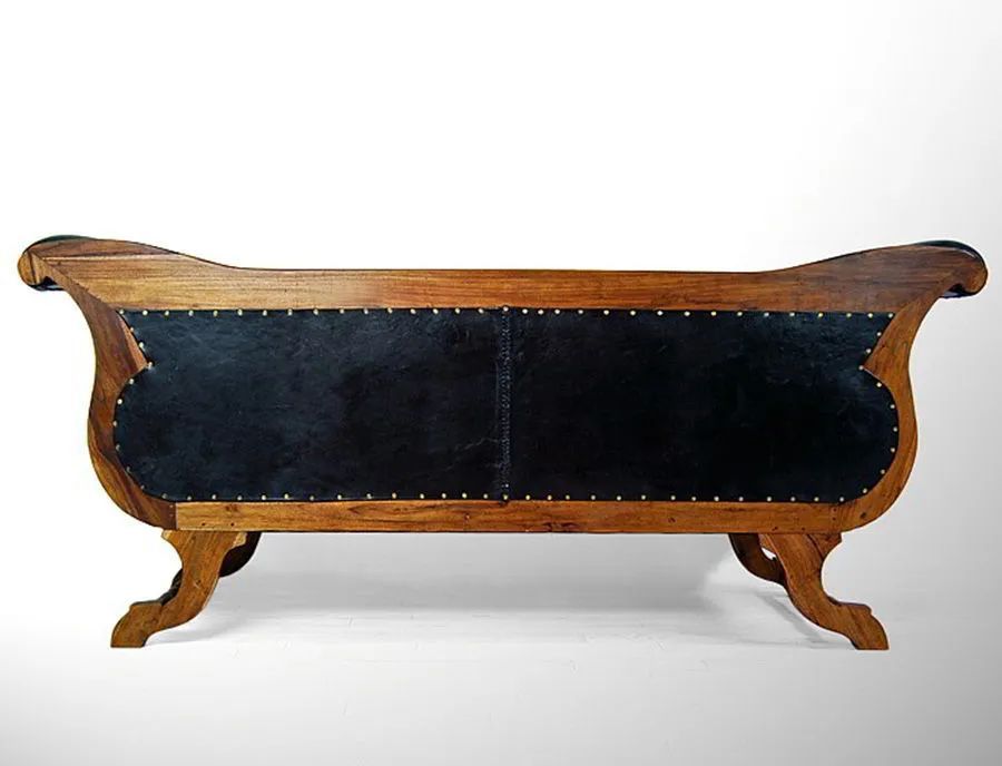 Back side detail of the Teak leather sofa 3 seats