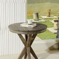 Cross legs round table white washed finish