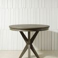 Cross legs round table distressed wood white washed