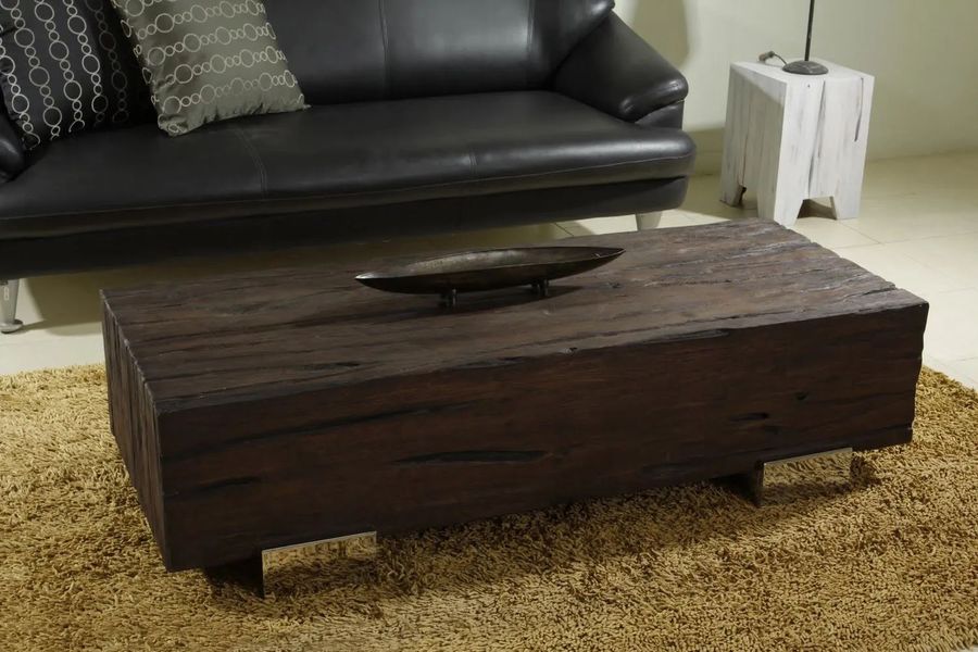 Drift wood natural distressed coffee table dark brown finish