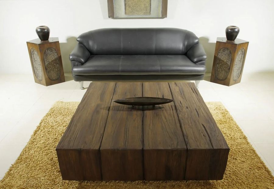 Drift wood natural distressed coffee table side view