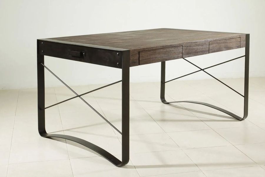 Reclaimed teak desk steel legs