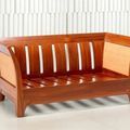 Teak rattan sofa 2 seat wooden slats seat detail