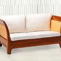 Teak rattan sofa 2 seat using whit fabric cushion seat and backrest
