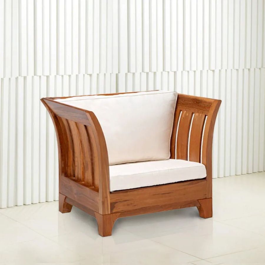 Teak lounge chair white cushions
