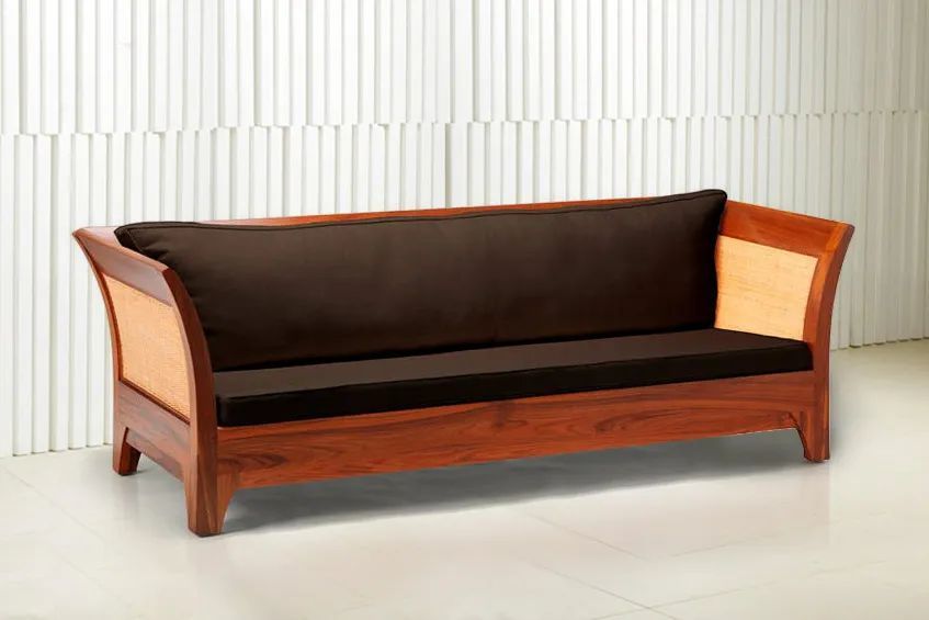 Teak sofa 3 seat rattan sides