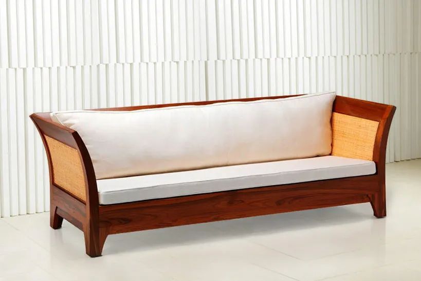 Teak sofa 3 seat white cushion
