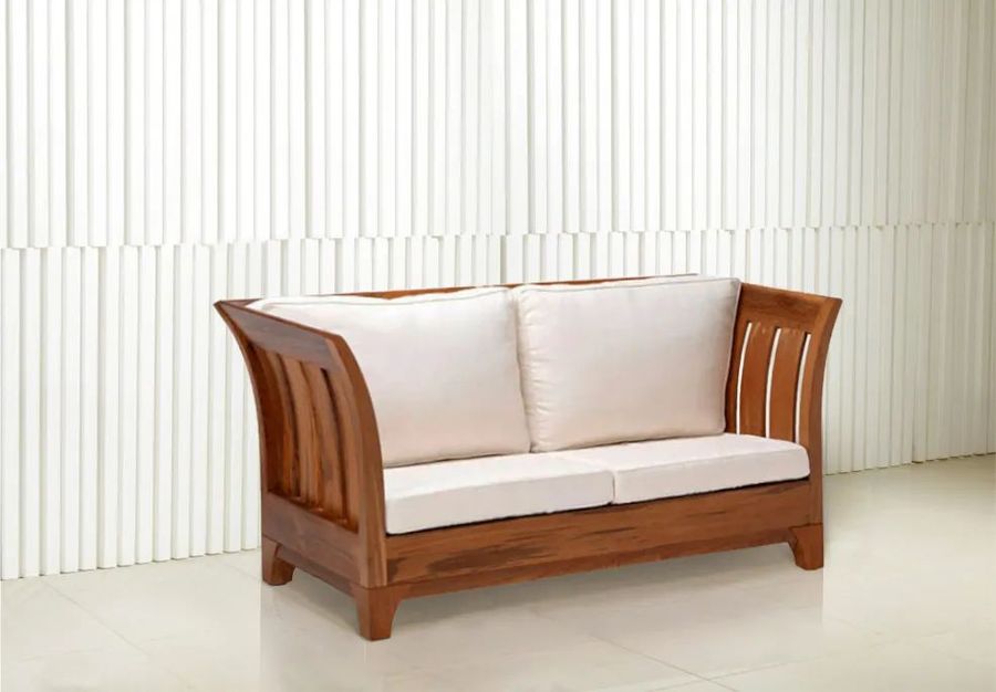 Teak sofa white cushion