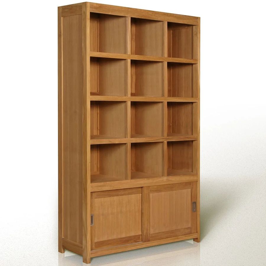 Teak bookcase plat panel side and doors