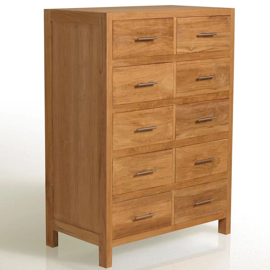 Teak chest of 10 drawers split