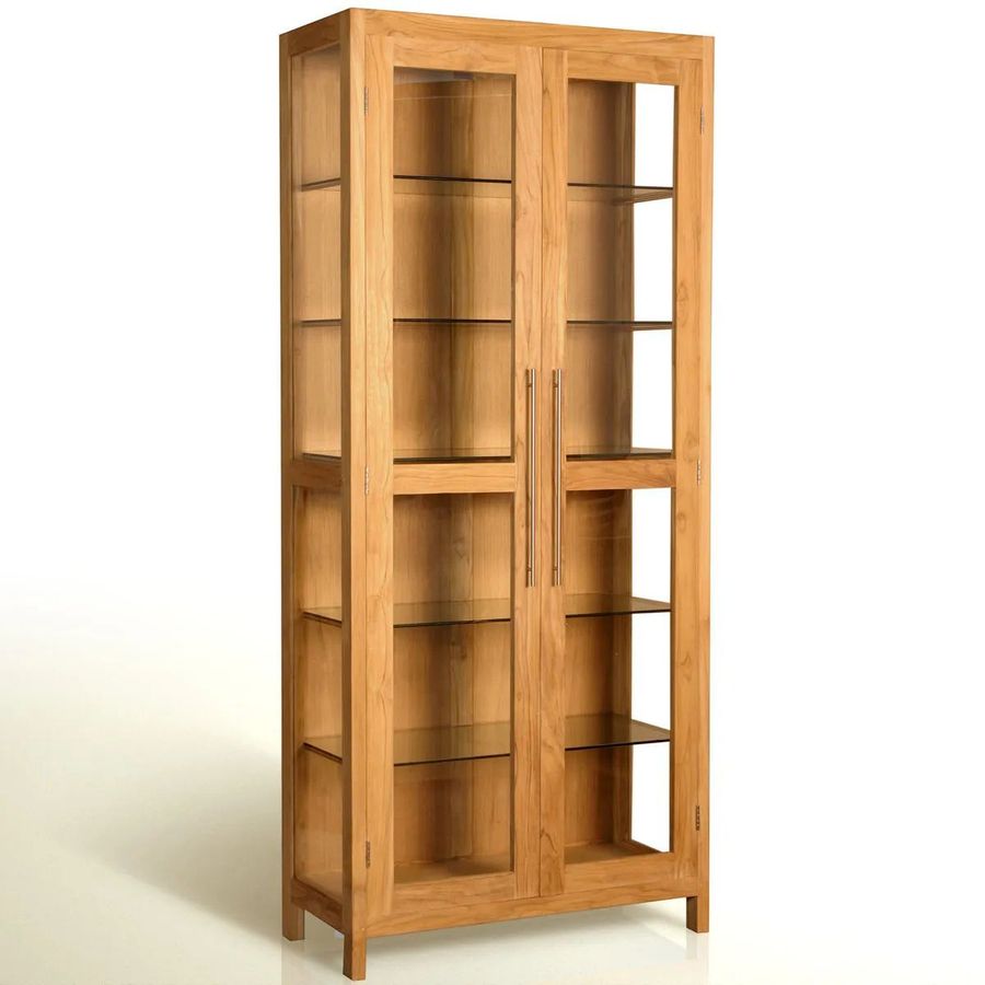 Teak vitrine glass sides and doors