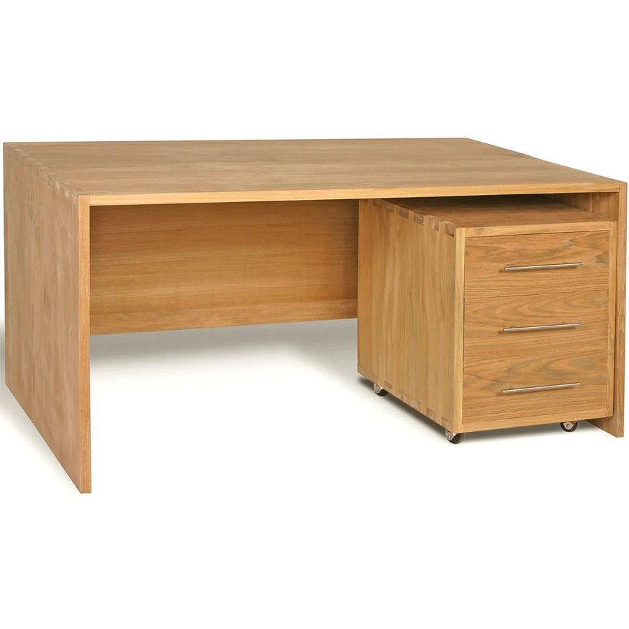 Teak wood simple plain desk and filing cabinet
