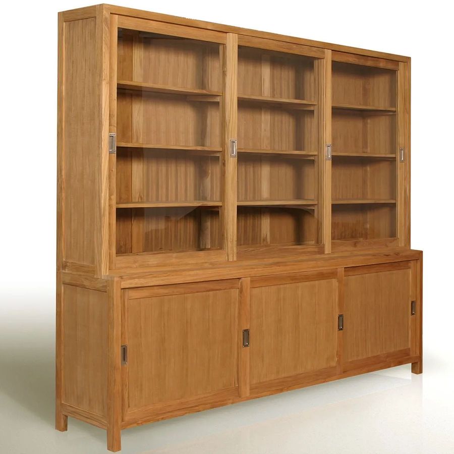 Teak wood bookcase sliding doors