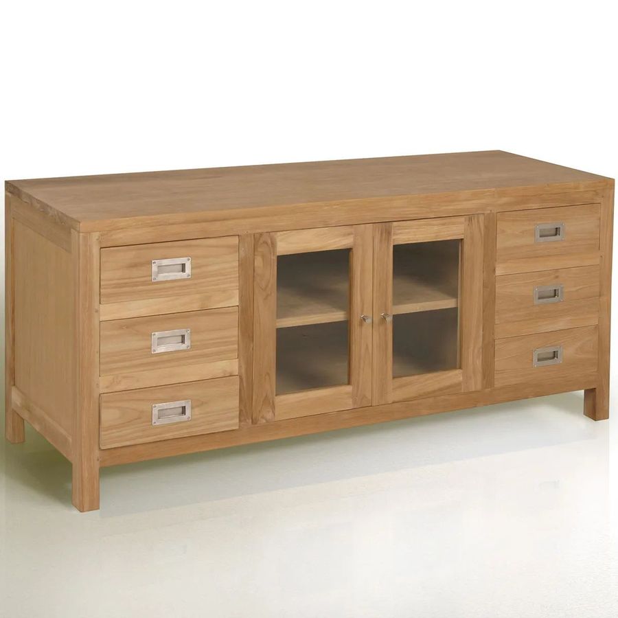 Teak wood tv stand 2 doors ad 6 drawers