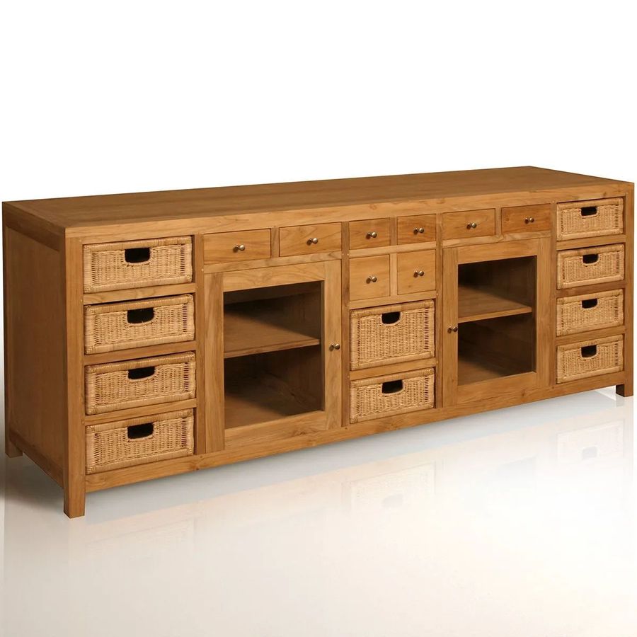 Teak sideboard 10 rattan drawers