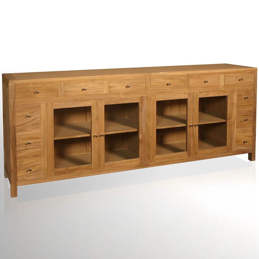 Teak sideboard 12 drawers 4 glass doors